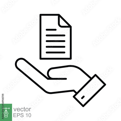 Document handover line icon. Simple outline style file symbol. Ownership, transfer, academy, business agreement concept. Vector illustration isolated on white background. EPS 10.