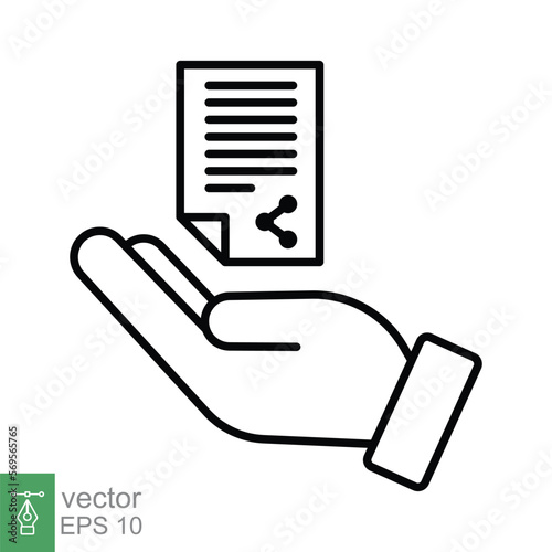 Document handover line icon. Simple outline style file symbol. Ownership, transfer, academy, business agreement concept. Vector illustration isolated on white background. EPS 10.