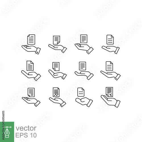 Set of document handover line icons. Simple outline style file symbol. Ownership, transfer, academy, business agreement concept. Vector illustration isolated on white background. EPS 10.