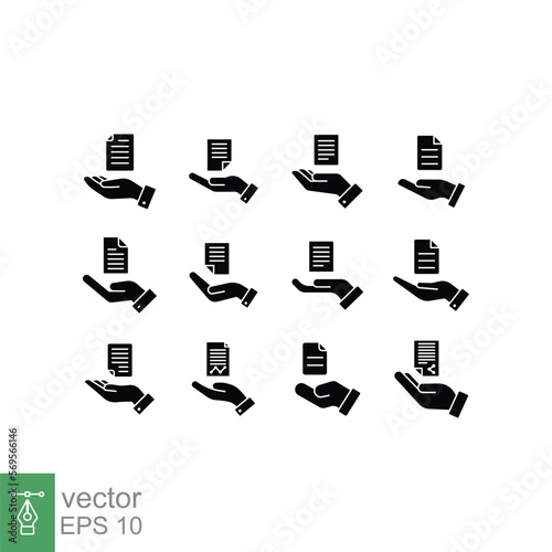 Set of document handover glyph icon. Simple solid style file symbol. Ownership, transfer, academy, business agreement concept. Vector illustration isolated on white background. EPS 10.