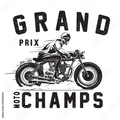 Cafe racer Vintage Motorcycle hand drawn t-shirt print.