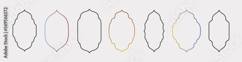 Set of oriental style Islamic windows and arches with modern design, moon, mosque dome and lanterns