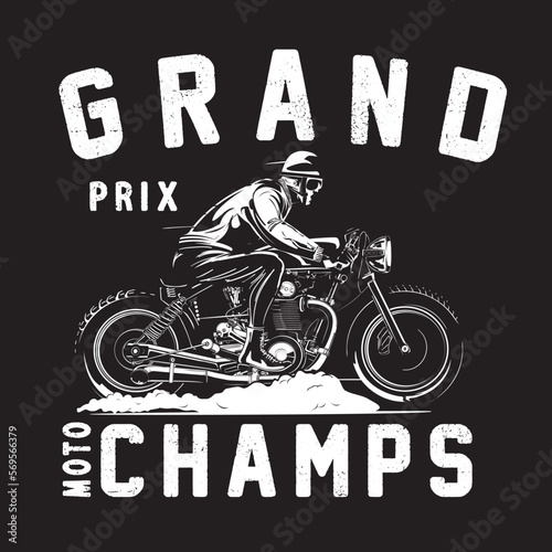 Cafe racer Vintage Motorcycle hand drawn t-shirt print.