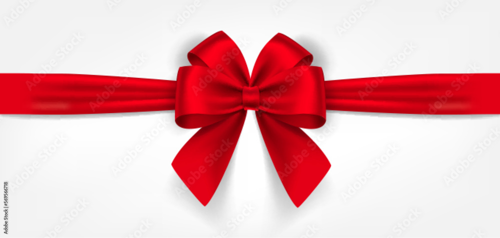 Satin decorative red bow with horizontal red ribbon isolated on white background Satin decorative red bow with horizontal red ribbon isolated on white background