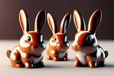 Cute chocolate easter bunnies. Generative AI.