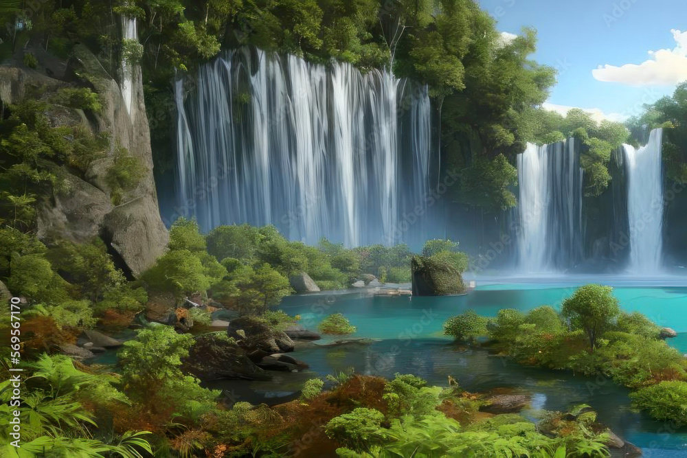 Obraz premium Beautiful waterfall in the forest. AI generated.