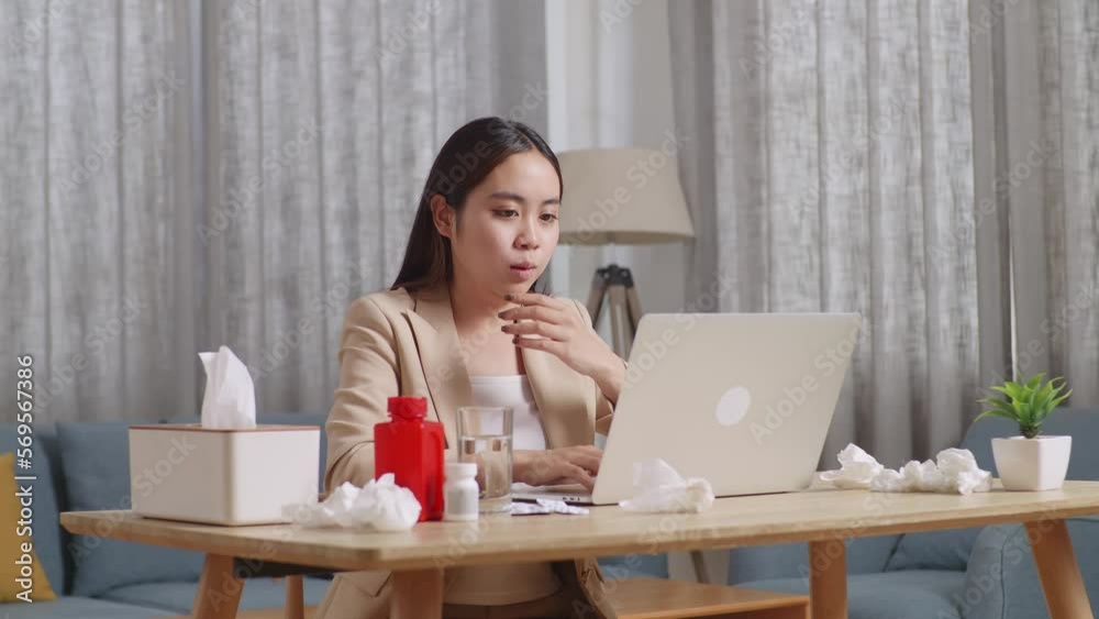 Sick Asian Businesswoman Cough While Working With Laptop In The Living Room At Home
Sick Asian Businesswoman Cough While Working With Laptop In The Living Room At Home