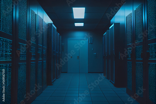 Corridor with servers ,digital illustration generative AI.