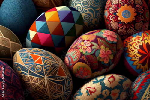 Colorful handmade Easter eggs pachwork style photo