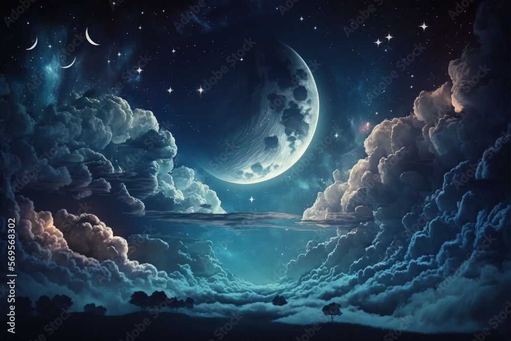 backgrounds night sky with stars and moon and clouds. Stock
