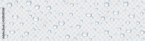 Vector rain drops or steam shower on window glass surface for your design. Realistic pure droplets and water bubbles condensed on the glass background. 
