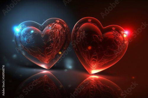 red lights fantasy beautiful hearts for valentine's day. Generative AI 
