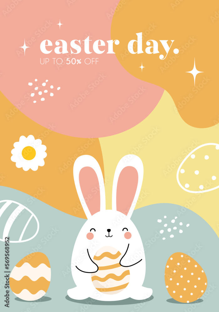 Vector hand drawn vertical Easter banner. Happy easter. Easter bunnies and eggs. Modern banner. For postcard, website, advertising banner. Vector hand drawn vertical Easter banner. Happy easter. Easter bunnies and eggs. Modern banner. For postcard, website, advertising banner.