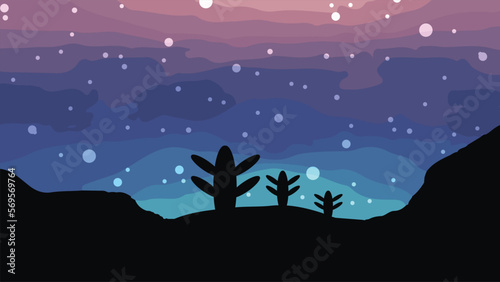 Magical Night Sky, Vector Illustration	
