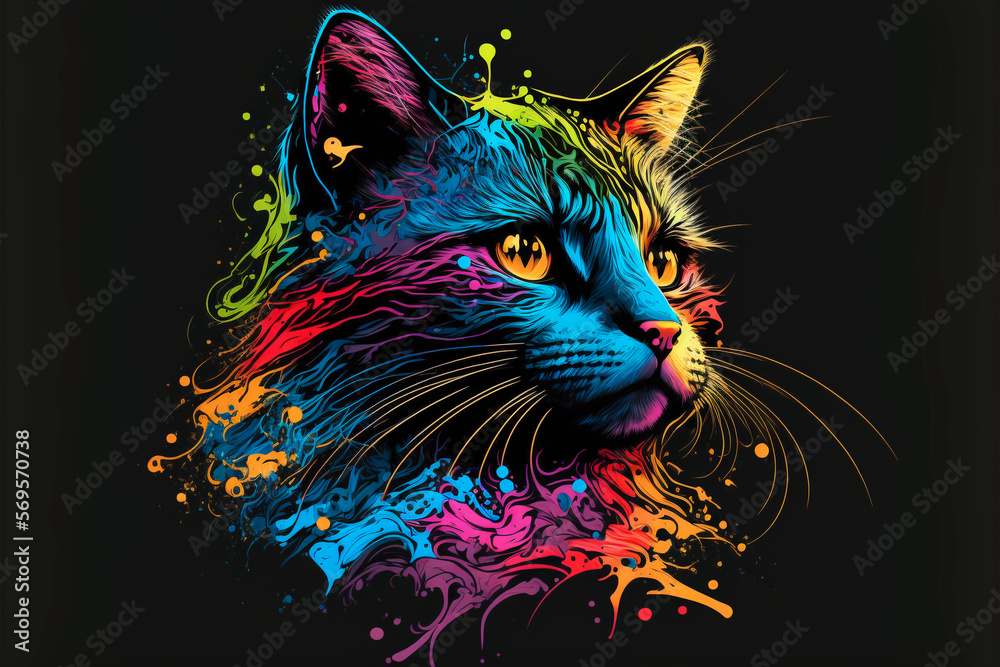 illustrations of pts, dogs and cats, all very colorful, rgn. ideal for frames, design and t-shirt print, generative ai