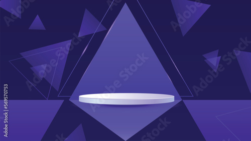 Podium on purple abstract background with triangels
