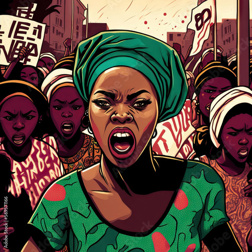 Black women on strike with placard