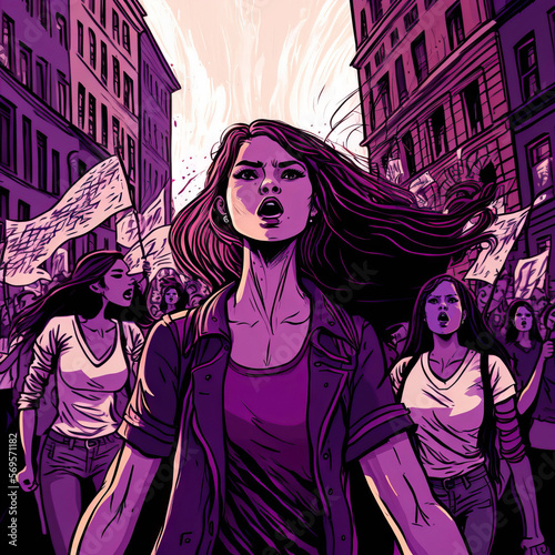 Screaming women on strike with placards