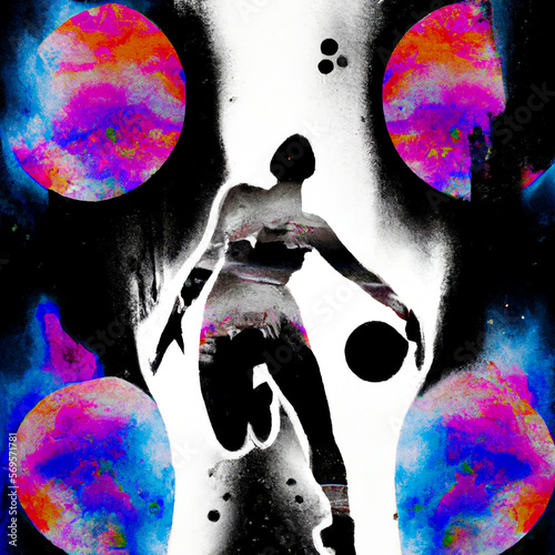 Basketball Player Silhouette at abstract cosmic background – Generative AI Abstract Illustration photo