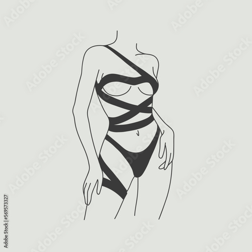 Girl naked body posing outline. Erotic body. Nude sexy girl. Minimalist line art female figure on green background