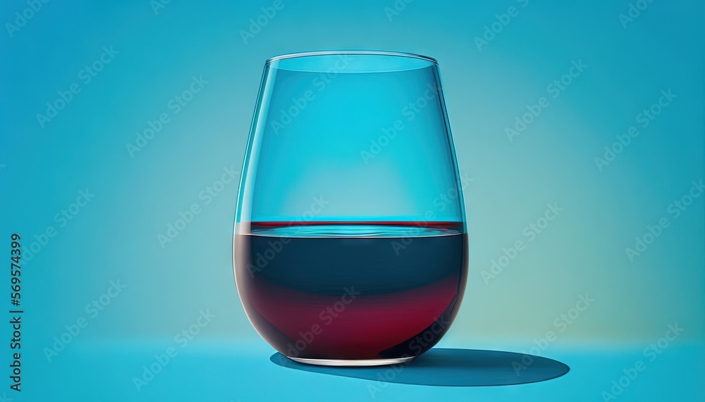 a blue and red wine glass sitting on a blue surface with a shadow on the floor and a blue back ground behind the wine glass. Generative AI a blue and red wine glass sitting on a blue surface with a shadow on the floor and a blue back ground behind the wine glass. Generative AI