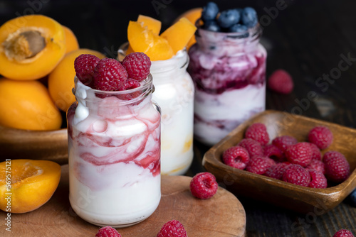 Fresh delicious yogurt made from milk with blueberry flavor