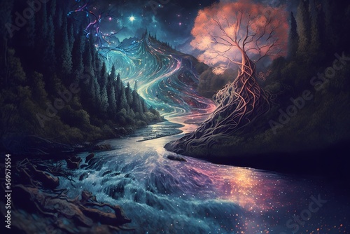 magical river at night created using AI Generative Technology © Pradeep