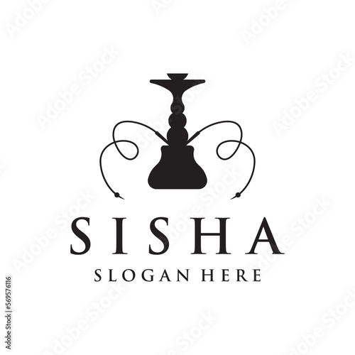 Isolated vintage hookah, shisha or waterpipe Logo design for club, bar, cafe and shop.