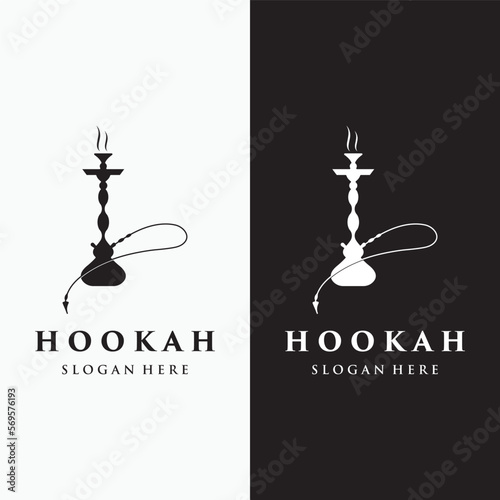 Isolated vintage hookah, shisha or waterpipe Logo design for club, bar, cafe and shop.
