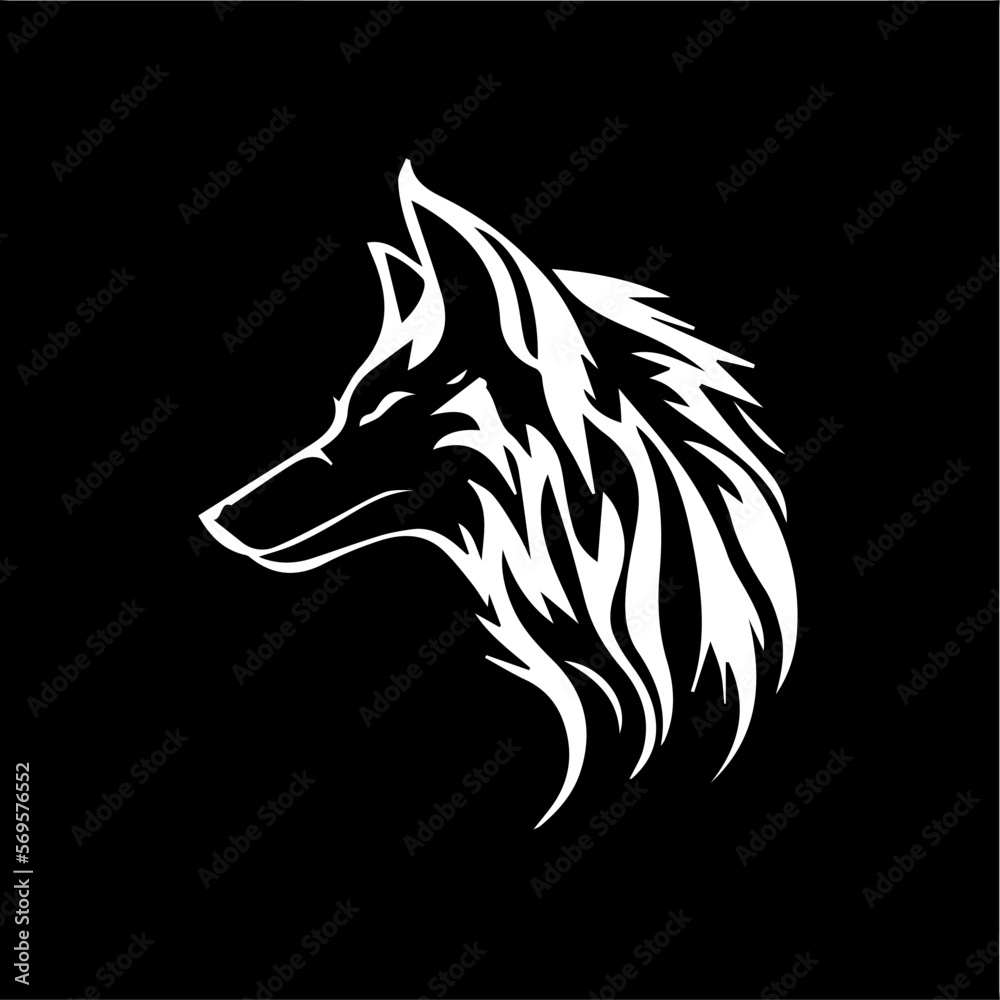 Black and white portrait of a wolf. Vector illustration