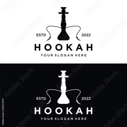 Isolated vintage hookah, shisha or waterpipe Logo design for club, bar, cafe and shop.