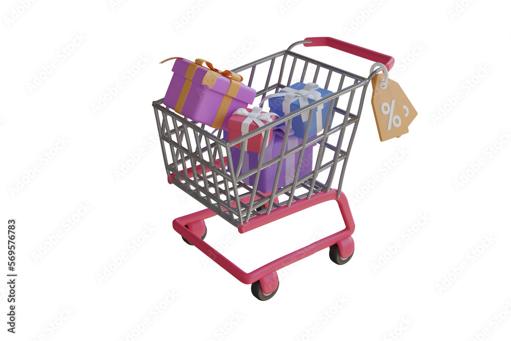 Shopping Cart With Gift 3D Illustration