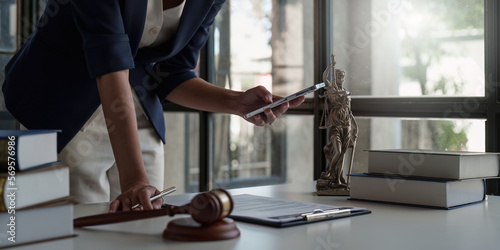 Close up of business lawyers working with agreement contract in office. Law, legal services, advice, Justice concept