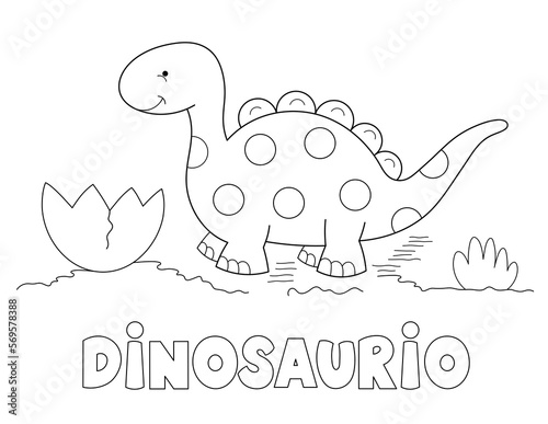 spanish word for dinosaur. educational coloring page for kids. you can print it on standard 8.5x11 inch paper photo