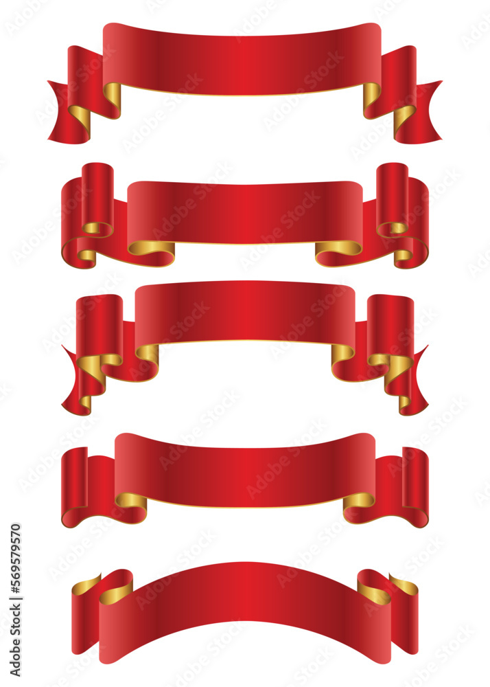 Flat vector red ribbons banners set isolated on white background. Flat vector red ribbons banners set isolated on white background.