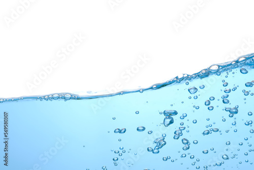 Water surface and underwater bubbles white background. Close-up view.