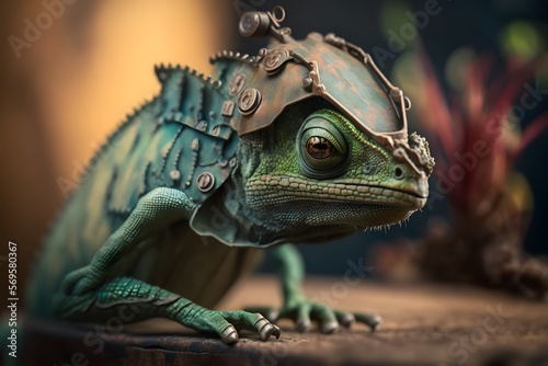 green colored chameleon created using AI Generative Technology