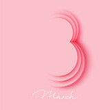 8 March number design. Paper art style. Pink colors. 