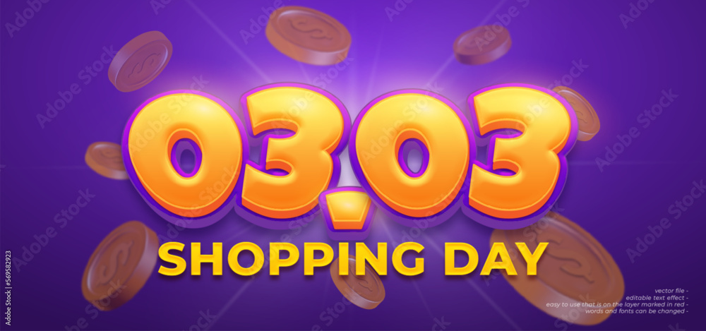 3d style editable number 03.03 shopping day with gradient purple background