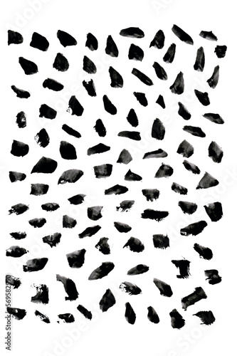 Grunge stains hand drawn vector seamless background. Texture of dirty ink circles. Black paint dry brush splashes, stains background. Abstract rough spots, background with spots. Wrapping paper design