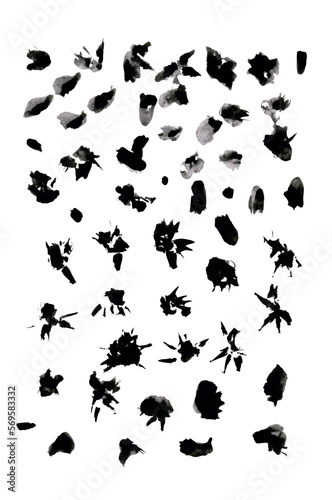 Grunge stains hand drawn vector seamless background. Texture of dirty ink circles. Black paint dry brush splashes, stains background. Abstract rough spots, background with spots. Wrapping paper design