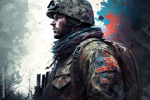 American soldier on the battlefield photo