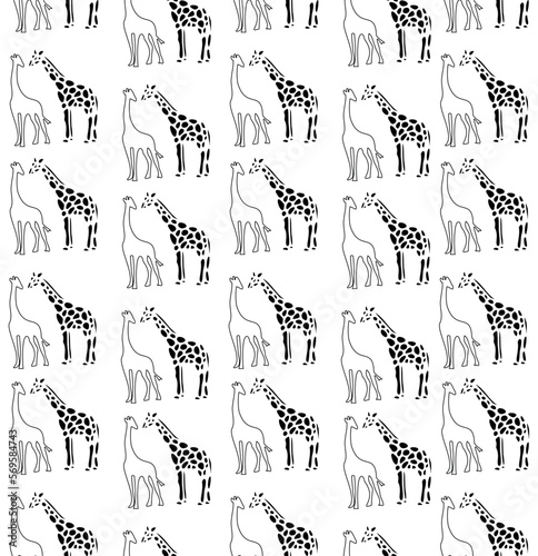 Beautiful intersting black and white pattern African safari with a giraffe on a white background is suitable for decorating fabrics, textures, vests, bags photo