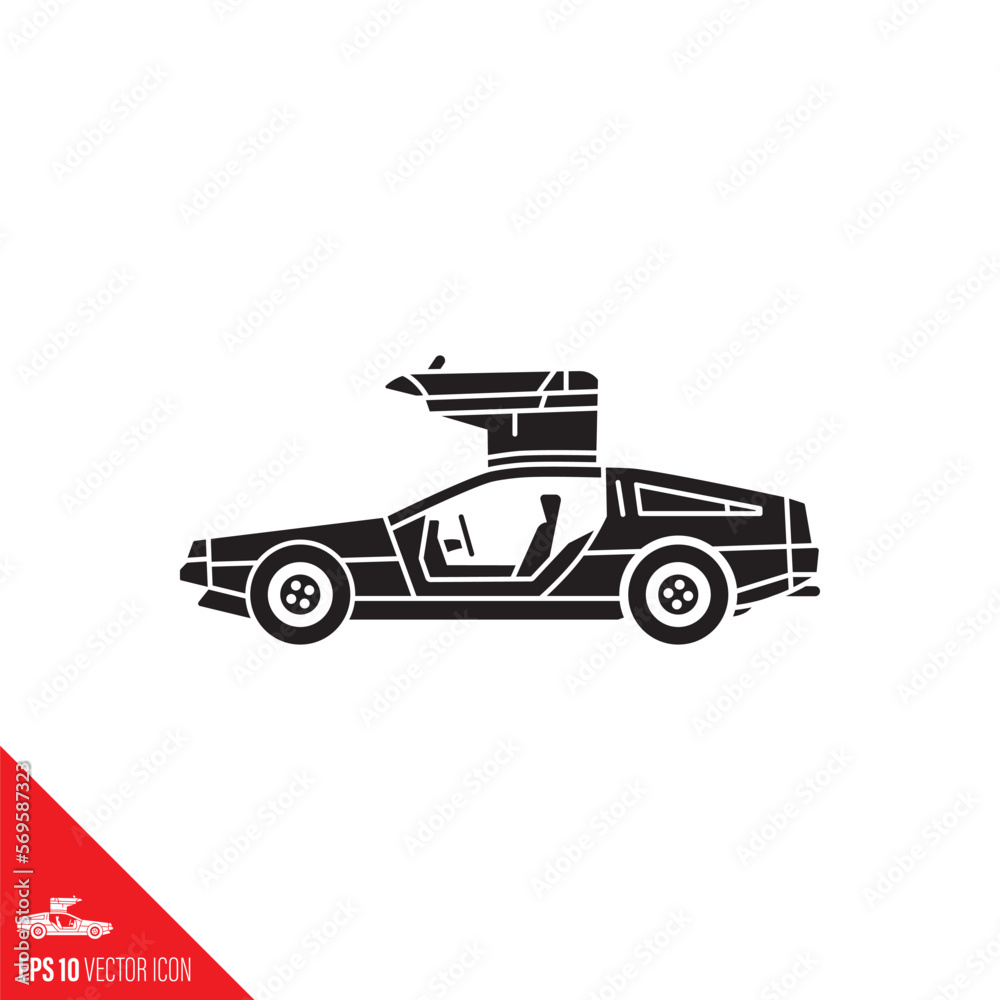 Vintage gullwing sports car vector glyph icon