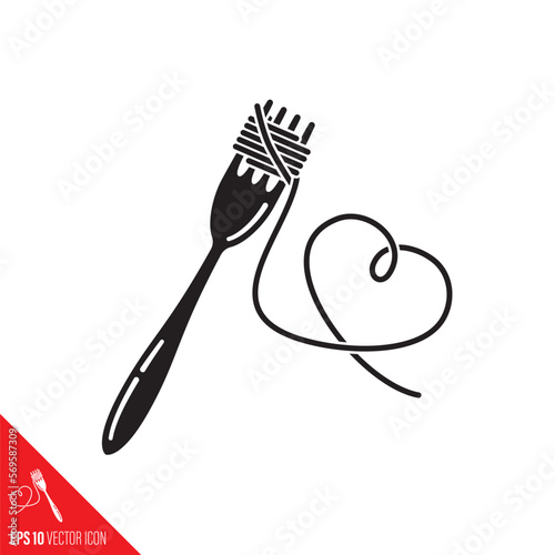 Spaghetti pasta on fork glyph vector icon