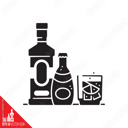 Gin and Tonic glass and bottles vector icon