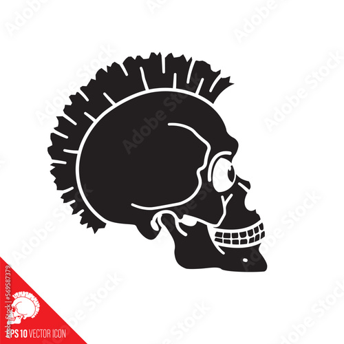 Mohawk hait style on skull vector glyph icon