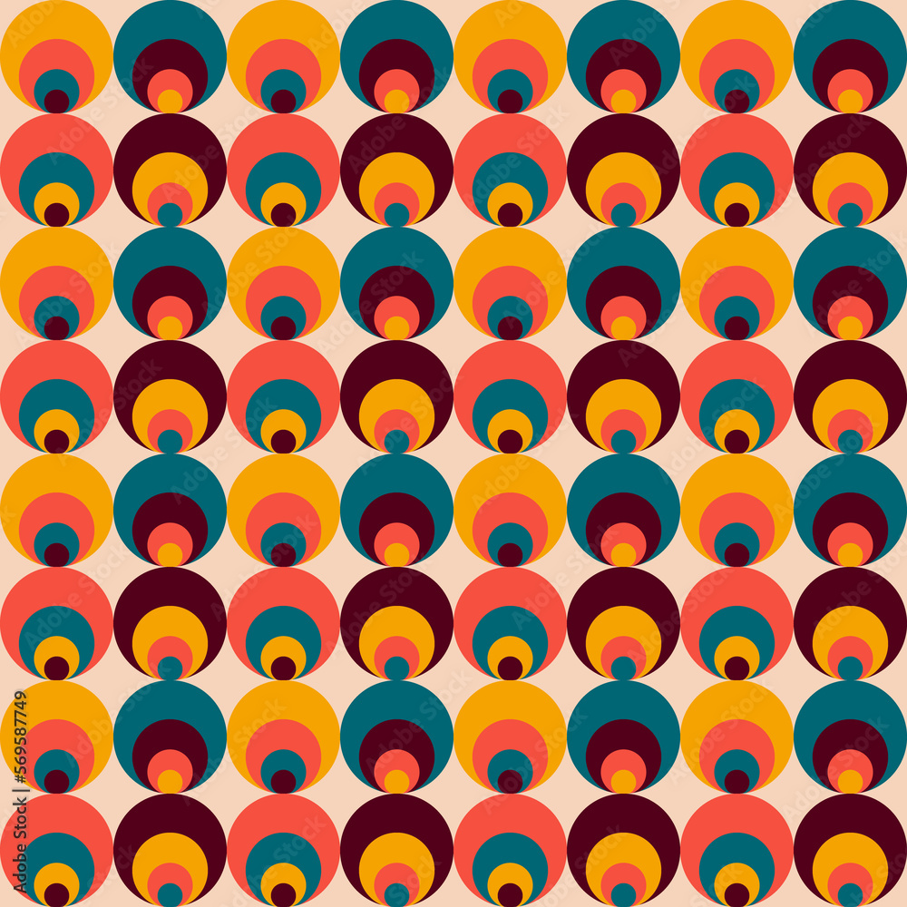 70s retro groove pattern with circles. Vintage geometrical pattern