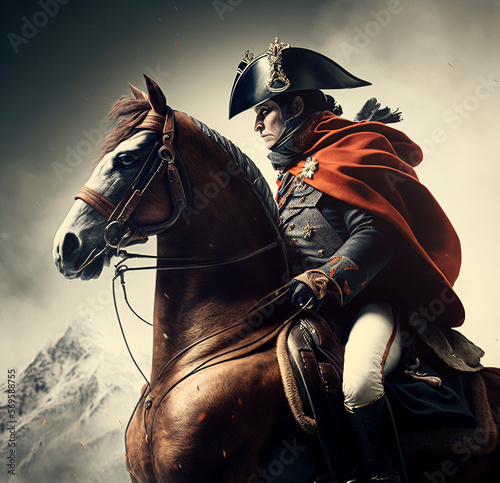 Leinwand Poster Napoleon Bonaparte horseback portrait as military commander,content made with generative AI not based on real person