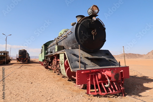 Locomotive at Hejaz Railway station, Wadi Rum, Jordan photo